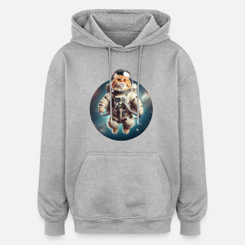 Chat de l’espace - Sweat à capuche oversize unisexe - gris chiné