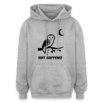 eule shit happens - Oversized Unisex Hoodie - Grau meliert - Vorne - Noah (186cm)