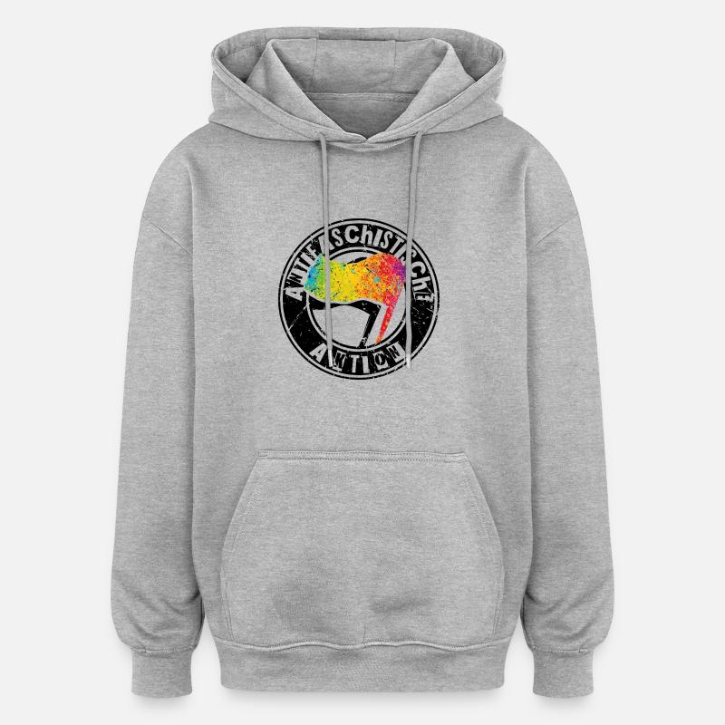 Action antifasciste - Sweat à capuche oversize unisexe - gris chiné