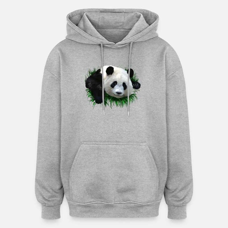 panda - Sweat à capuche oversize unisexe - gris chiné