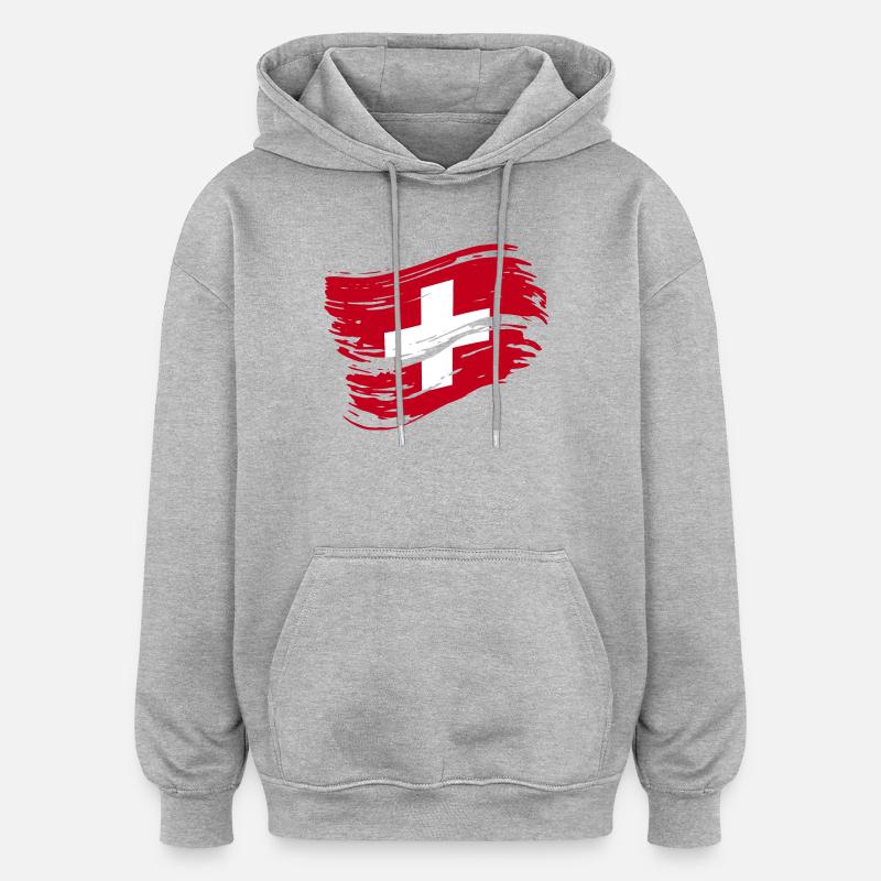 Suisse Suisse Drapeau suisse - Sweat à capuche oversize unisexe - gris chiné