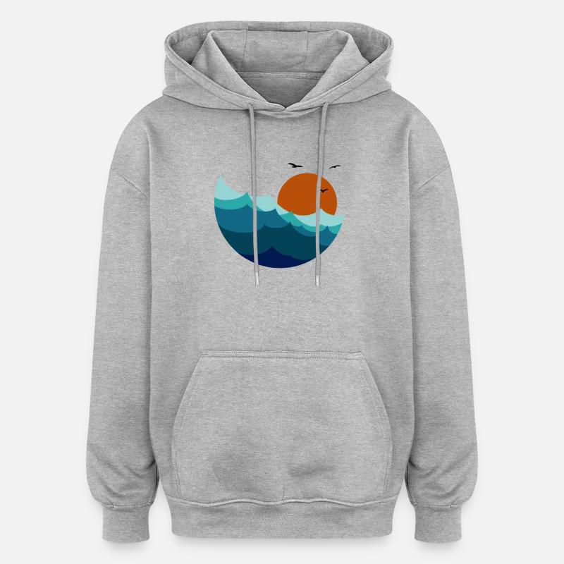 Vagues Coucher de soleil - Sweat à capuche oversize unisexe - gris chiné