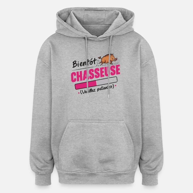 bientôt chasseuse - Sweat à capuche oversize unisexe - gris chiné