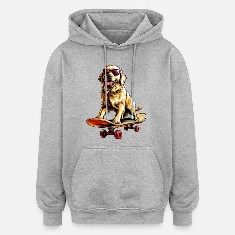Planche à roulettes Golden Retriever - Sweat à capuche oversize unisexe - gris chiné