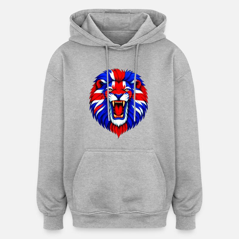 Lebendiger Löwenkopf mit Union Jack Mähne - Oversized Unisex Hoodie - Grau meliert