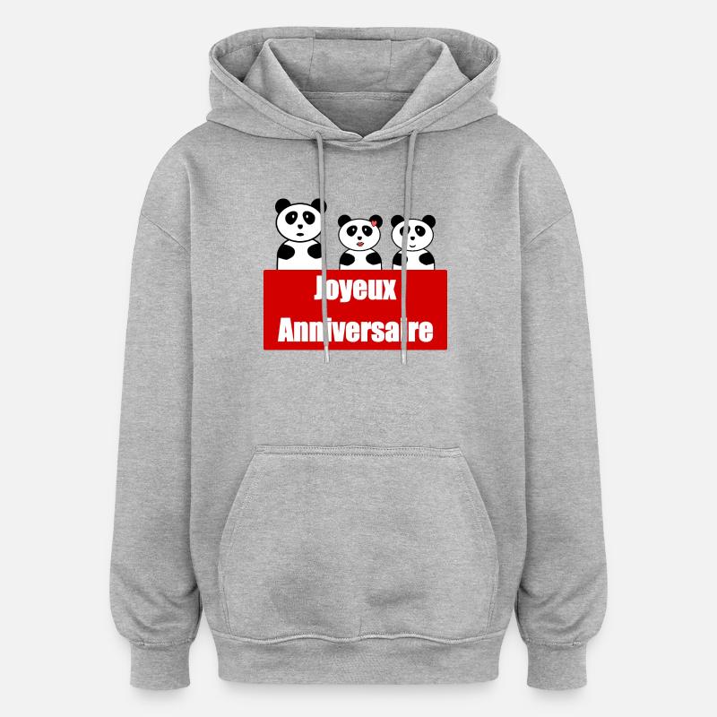 ANNIVERSAIRE. HAPPY BIRTHDAY. JOYEUX ANNIVERSAIRE. - Sweat à capuche oversize unisexe - gris chiné