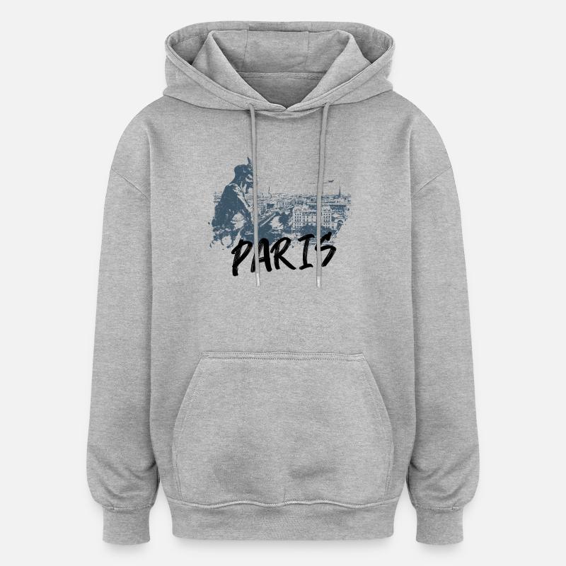 Paris avec gargouille de Notre Dame - Sweat à capuche oversize unisexe - gris chiné