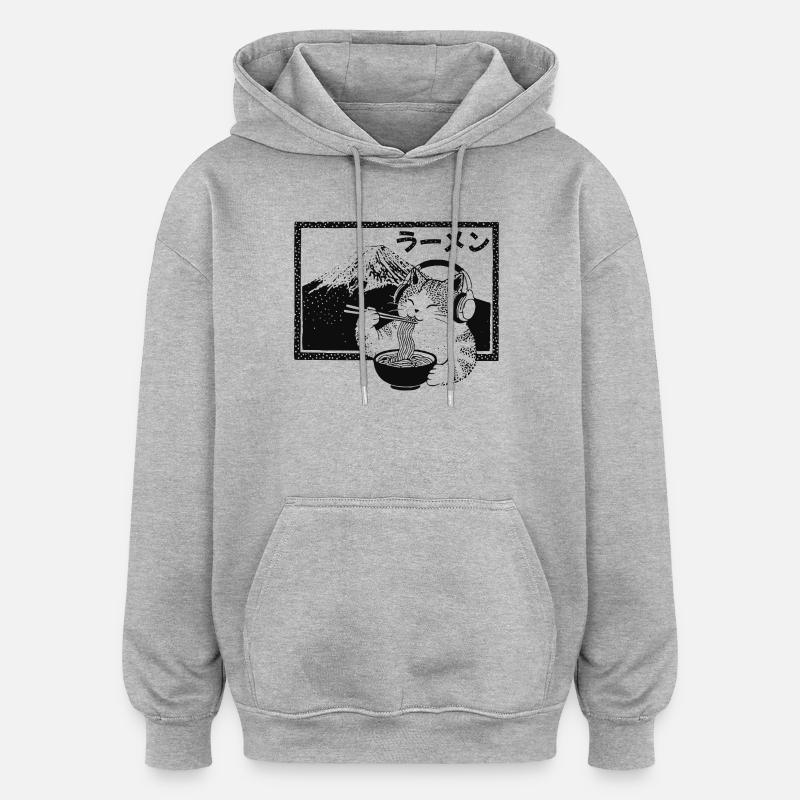 Ramen Chaton Mont Fuji - Sweat à capuche oversize unisexe - gris chiné