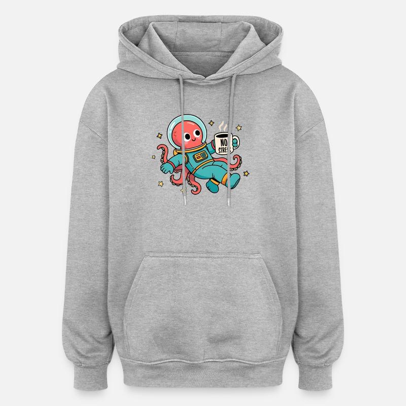 Space Astronaut Octopus with Coffee Cup - Oversized Unisex Hoodie - heather grey