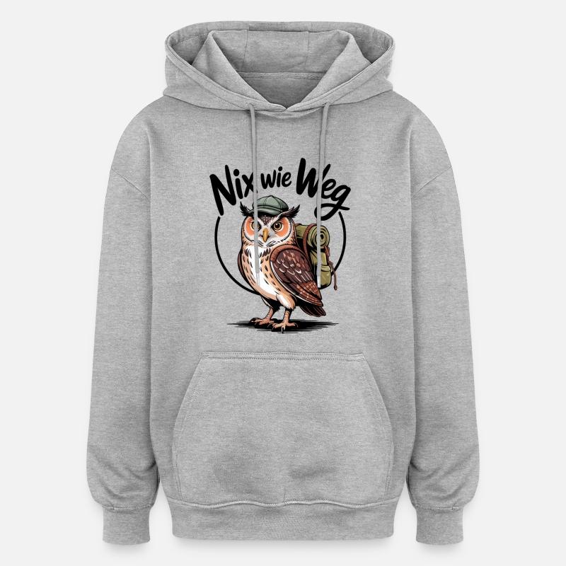 Wandernde Eule mit Rucksack - Oversized Unisex Hoodie - Grau meliert