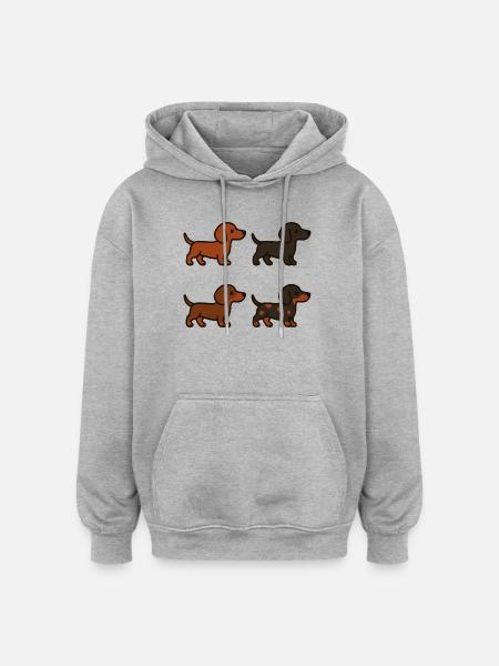 Ensemble d’illustrations de teckel mignon - Sweat à capuche oversize unisexe - gris chiné
