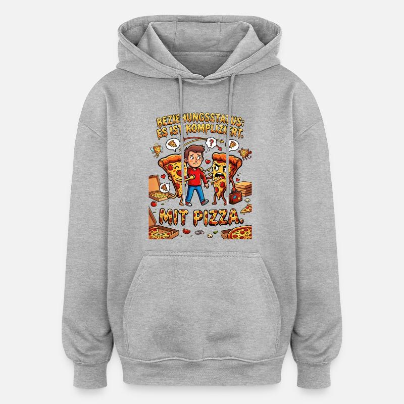 Beziehungsstatus Es ist kompliziert mit Pizza - Oversized Unisex Hoodie - Grau meliert