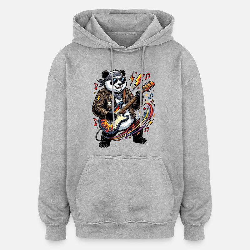Panda Rocker guitare en cuir - Sweat à capuche oversize unisexe - gris chiné