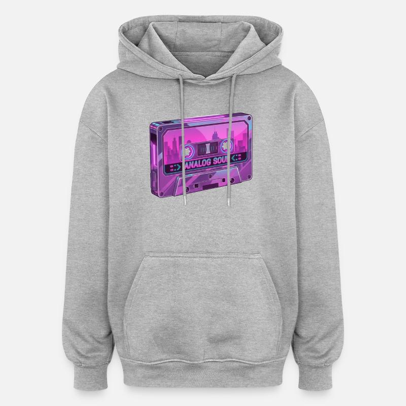 Retro Analog Soul Chrome Cassette Synthwave - Sweat à capuche oversize unisexe - gris chiné