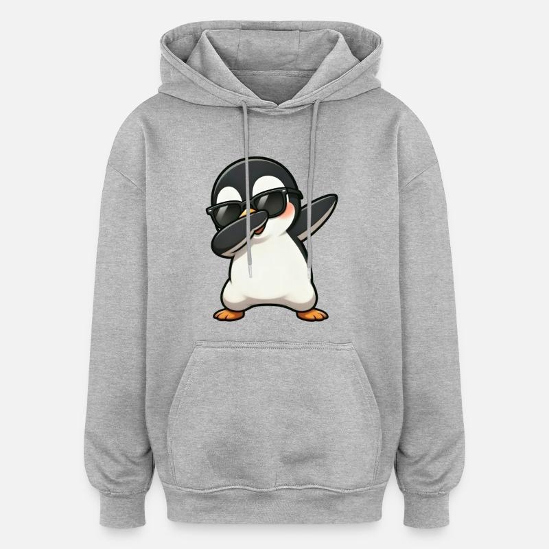 Dabbing Pingouin - Sweat à capuche oversize unisexe - gris chiné