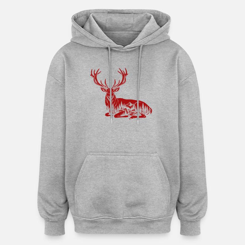 Cerf - Sweat à capuche oversize unisexe - gris chiné