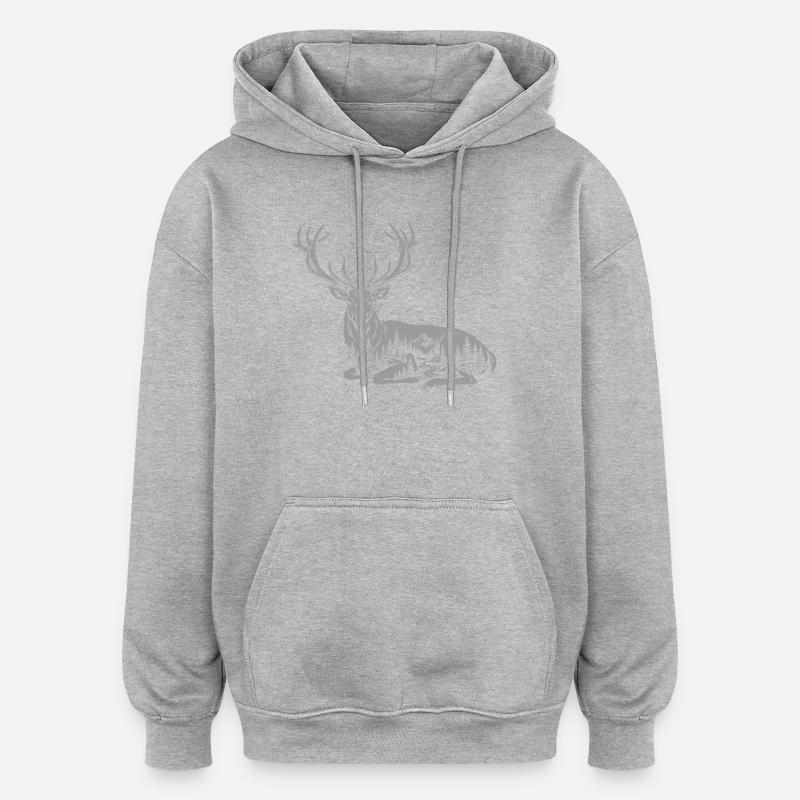 Cerf - Sweat à capuche oversize unisexe - gris chiné