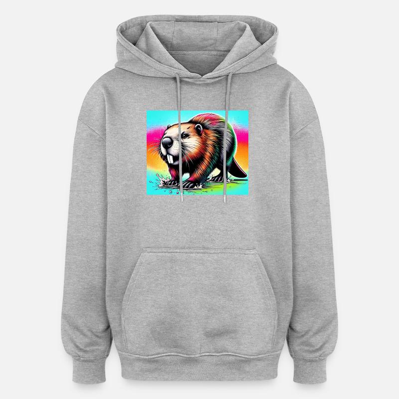 castor - Sweat à capuche oversize unisexe - gris chiné