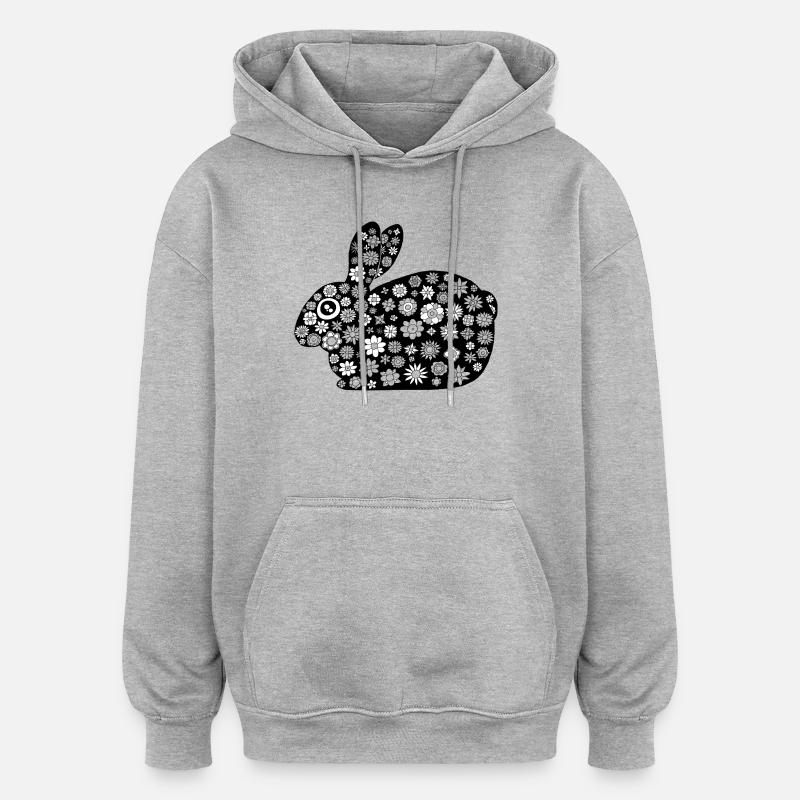 Black rabbit floral pattern - Oversized Unisex Hoodie - heather grey