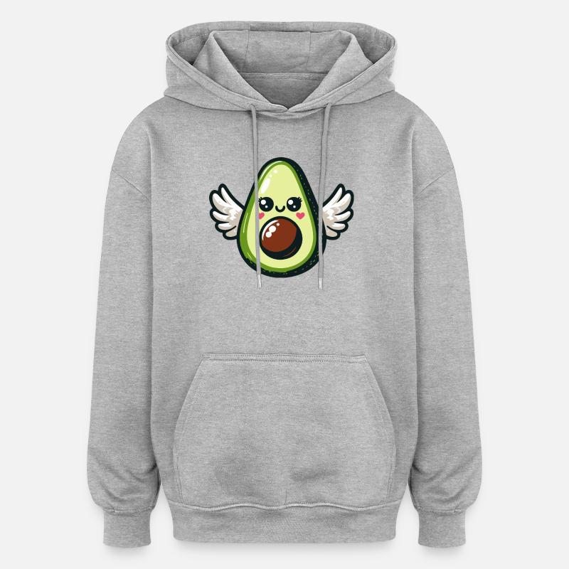 Avocat ailé kawaii - Sweat à capuche oversize unisexe - gris chiné