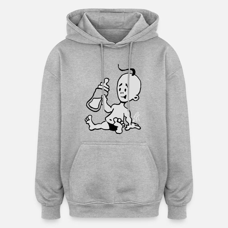 Bébé avec une bouteille de lait - Sweat à capuche oversize unisexe - gris chiné