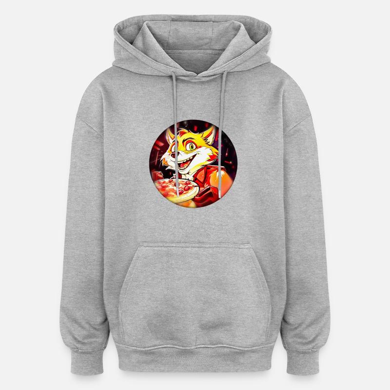Fuchs mit Pizza - Oversized Unisex Hoodie - Grau meliert