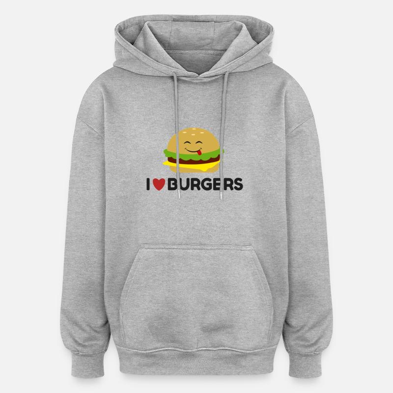 J'aime les hamburgers - Sweat à capuche oversize unisexe - gris chiné