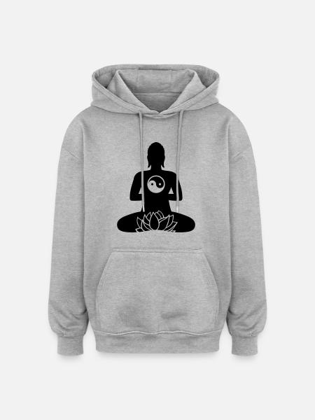 BUDDHA 01e | Lotus & Yin Yang - Oversized Unisex Hoodie - heather grey