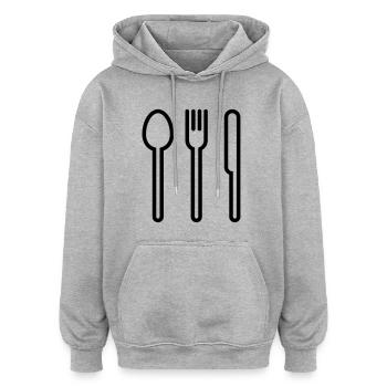 Löffel, Gabel und Messer - Oversized Unisex Hoodie - Grau meliert - Vorne - Noah (186cm)