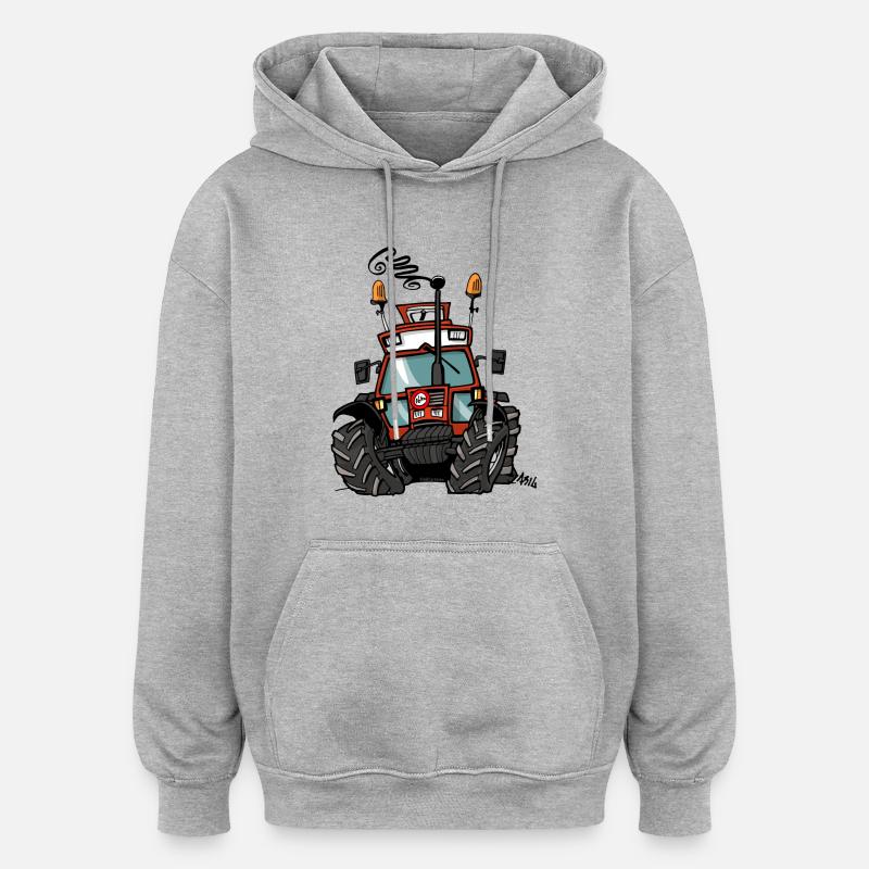 0264 tracteur brun 90 90 - Sweat à capuche oversize unisexe - gris chiné