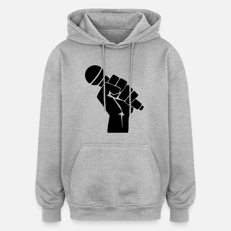 Poing avec microphone - Sweat à capuche oversize unisexe - gris chiné