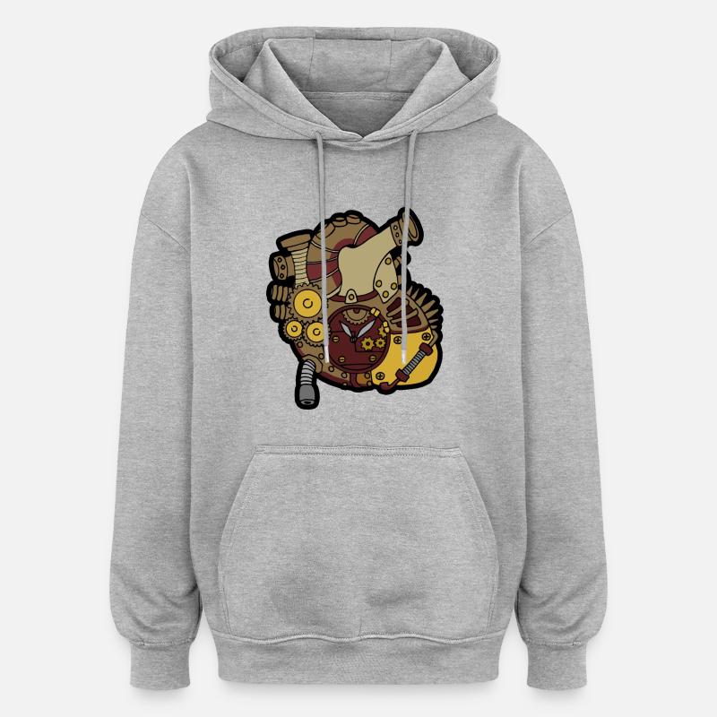 Steampunk Herz - Oversized Unisex Hoodie - Grau meliert