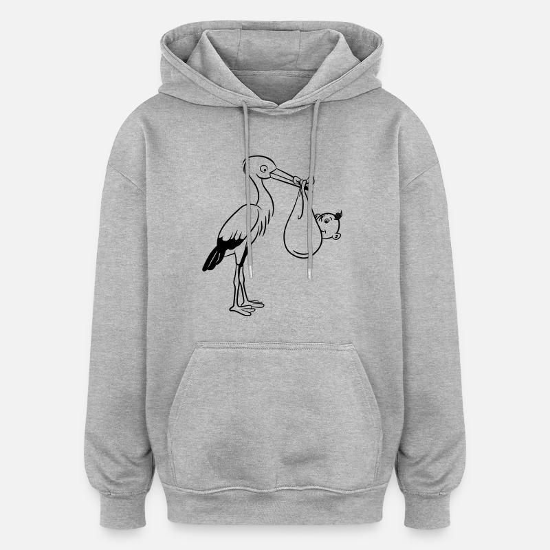 naissance cigogne bébé - Sweat à capuche oversize unisexe - gris chiné