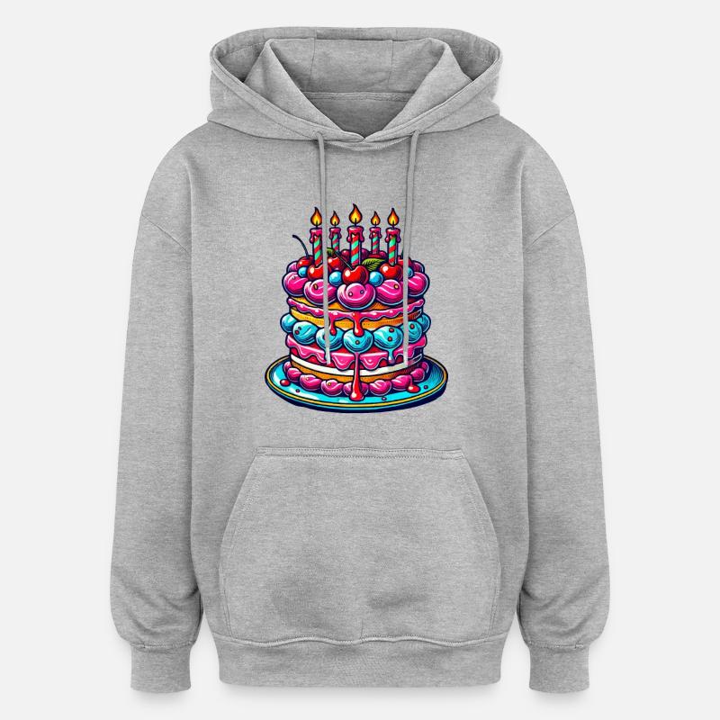 Gâteau d'anniversaire - Sweat à capuche oversize unisexe - gris chiné