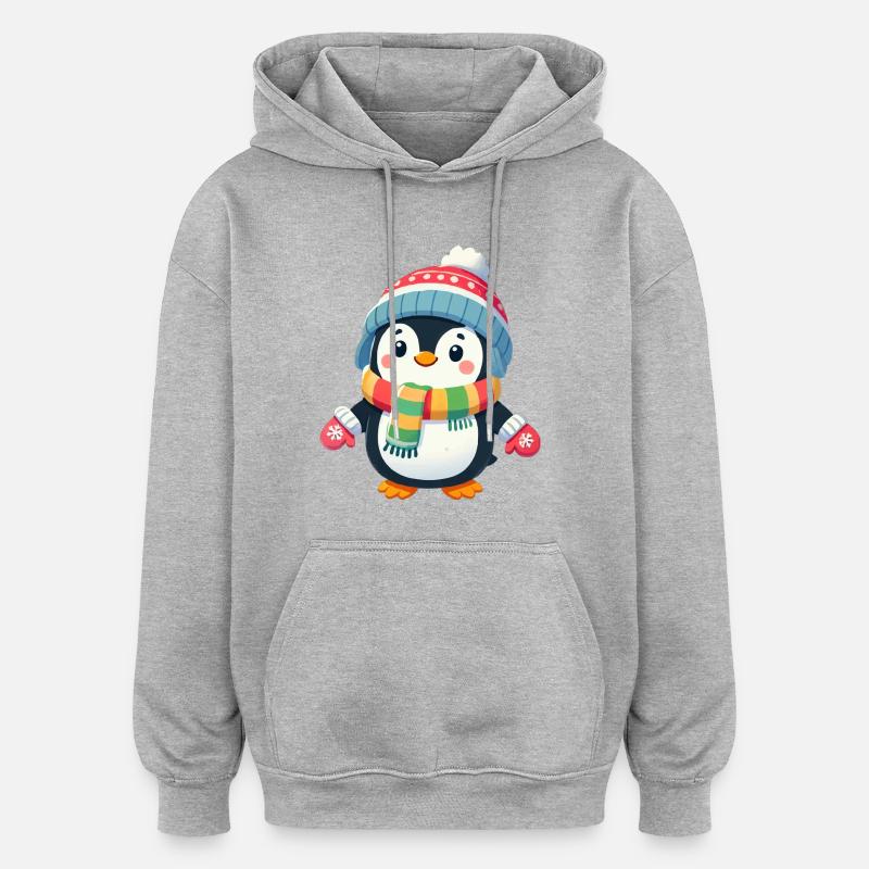 Bande dessinée Pingouin - Sweat à capuche oversize unisexe - gris chiné