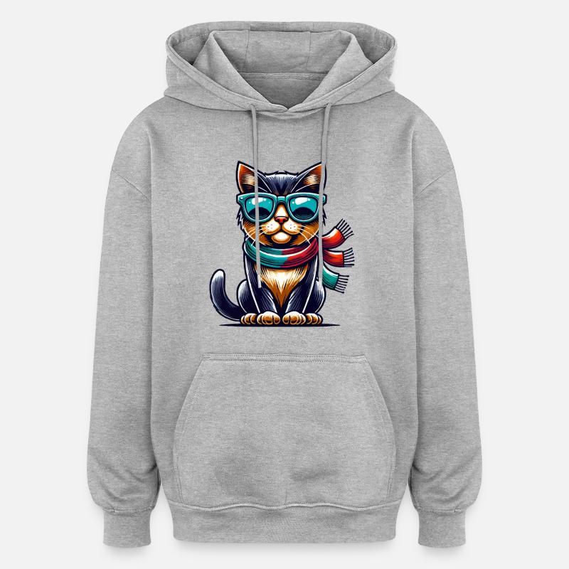 katze sonnenbrille comic - Oversized Unisex Hoodie - Grau meliert
