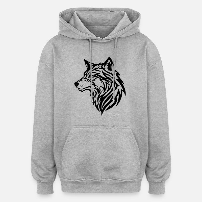 Wolf - Stammesstil - Oversized Unisex Hoodie - Grau meliert