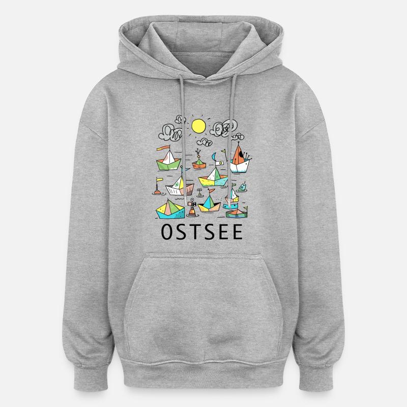 Origami-Boote im bunten Abendlicht - Oversized Unisex Hoodie - Grau meliert
