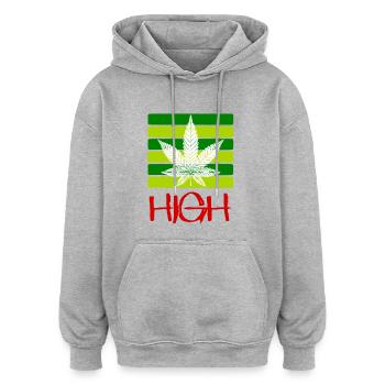 High / Smoking / Cannabis / Hemp / Cannabis Leaf - Oversized Unisex Hoodie - heather grey - Front - Noah (186cm)