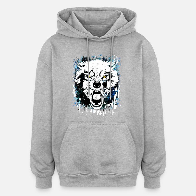 Wolf - Wölfe - Werwolf - Wolfsrudel - Vollmond - Oversized Unisex Hoodie - Grau meliert