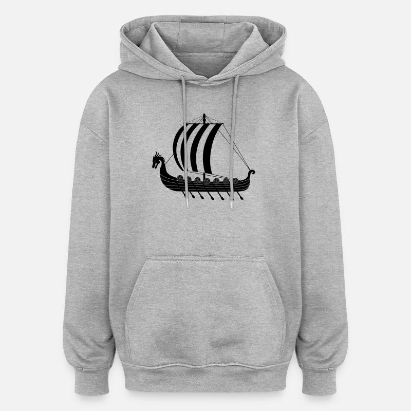 Vaisseau dragon viking dragar - Sweat à capuche oversize unisexe - gris chiné