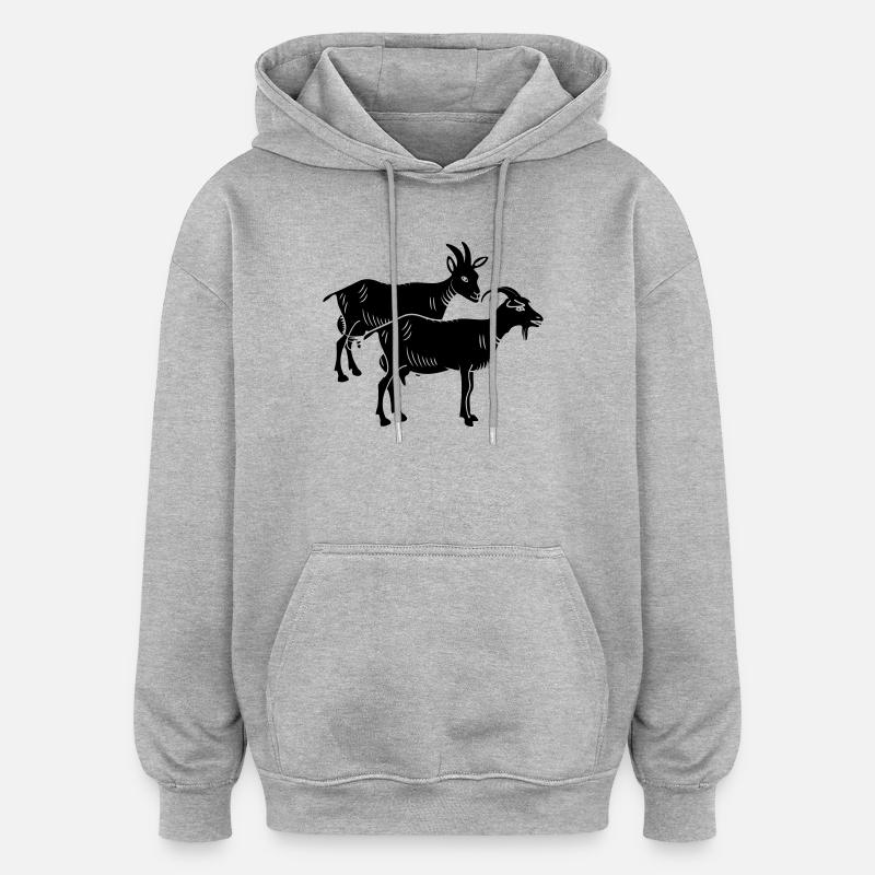 Image de deux ombres de chèvre - Sweat à capuche oversize unisexe - gris chiné