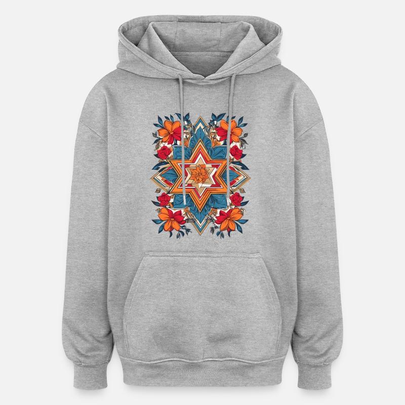 Étoile juive avec des fleurs - Sweat à capuche oversize unisexe - gris chiné