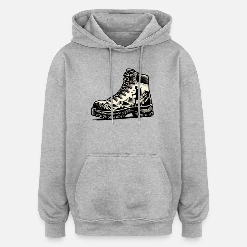 Drawing Hiker Bergwanderschuh - Oversized Unisex Hoodie - Grau meliert