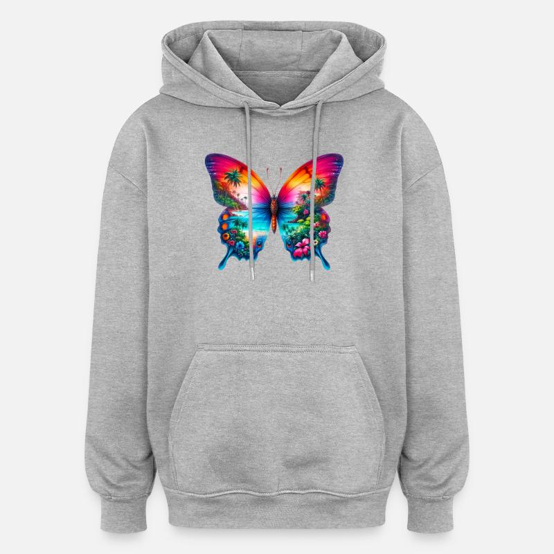 Schmetterling - Oversized Unisex Hoodie - Grau meliert