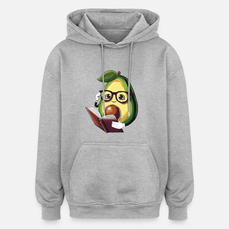 Avocado liest ein Buch – Bücherwurm - Oversized Unisex Hoodie - Grau meliert