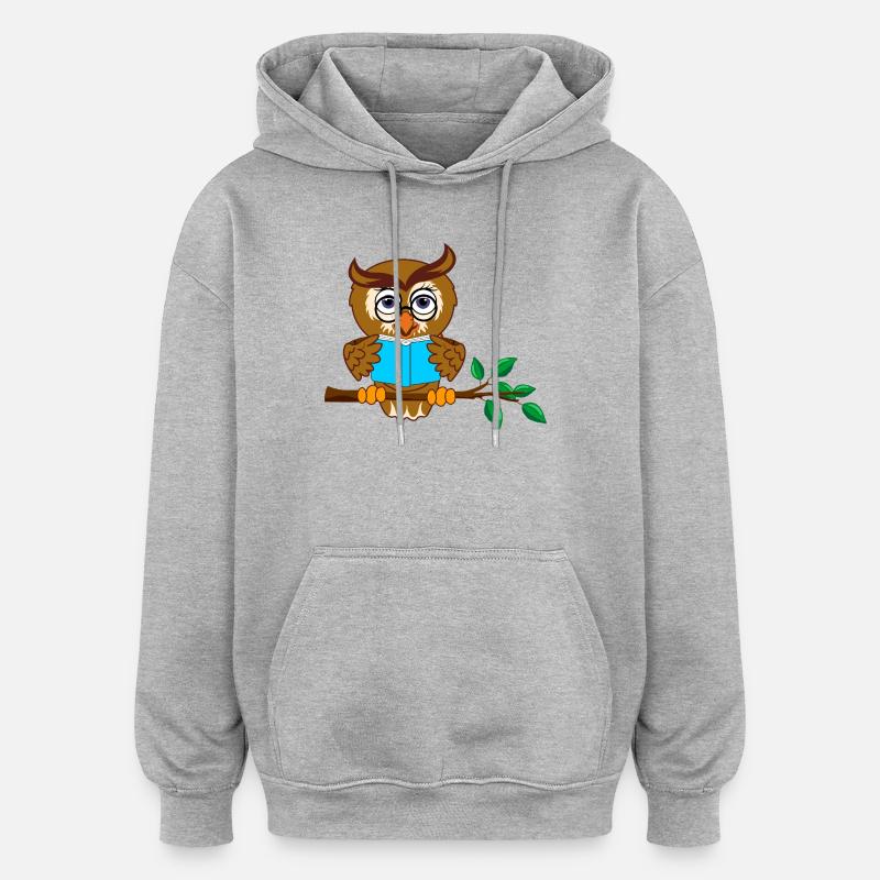 Ast Eule mit blauem Buch - Oversized Unisex Hoodie - Grau meliert