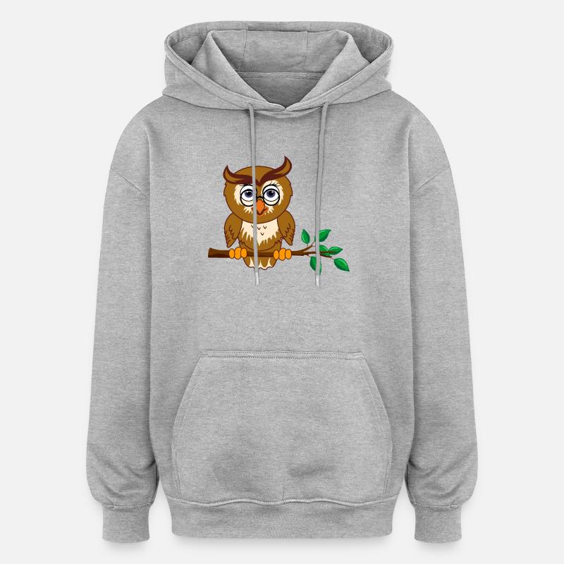 Hibou intelligent sur branche d’arbre - Sweat à capuche oversize unisexe - gris chiné