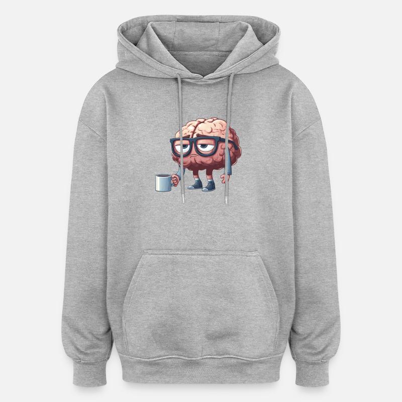 Breloque cérébrale décontractée avec café - Sweat à capuche oversize unisexe - gris chiné