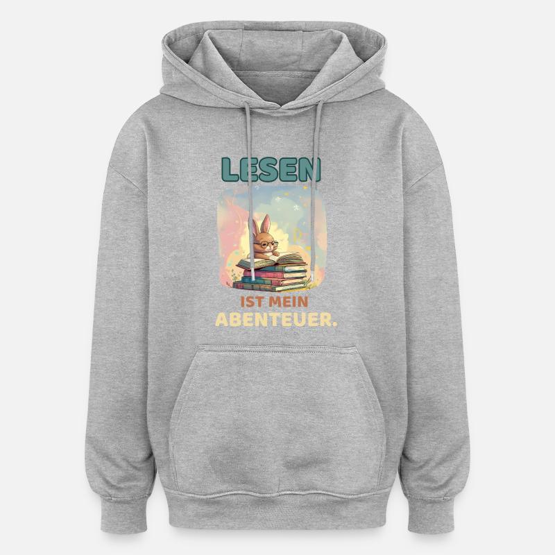 Mignon lapin lisant livre d’aventure - Sweat à capuche oversize unisexe - gris chiné